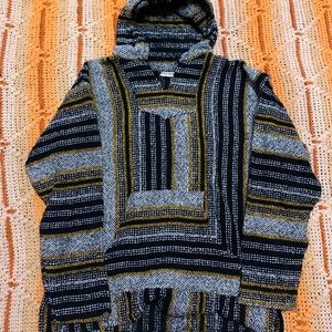 Black, white, and yellow bojo hoodie drug rug